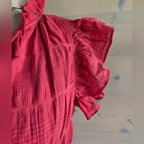 NWT Max Studio Ruffle Sleeve Tie Neck Cotton Lined Mini Dress Sz M - Picture 3 of 7